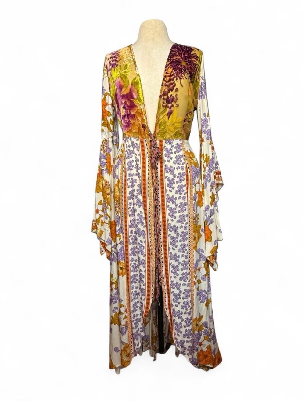 Aratta Golden Aurelia Bohemian Autumn Fairy Goddess Floral Kimono, NWT - Picture 4 of 7